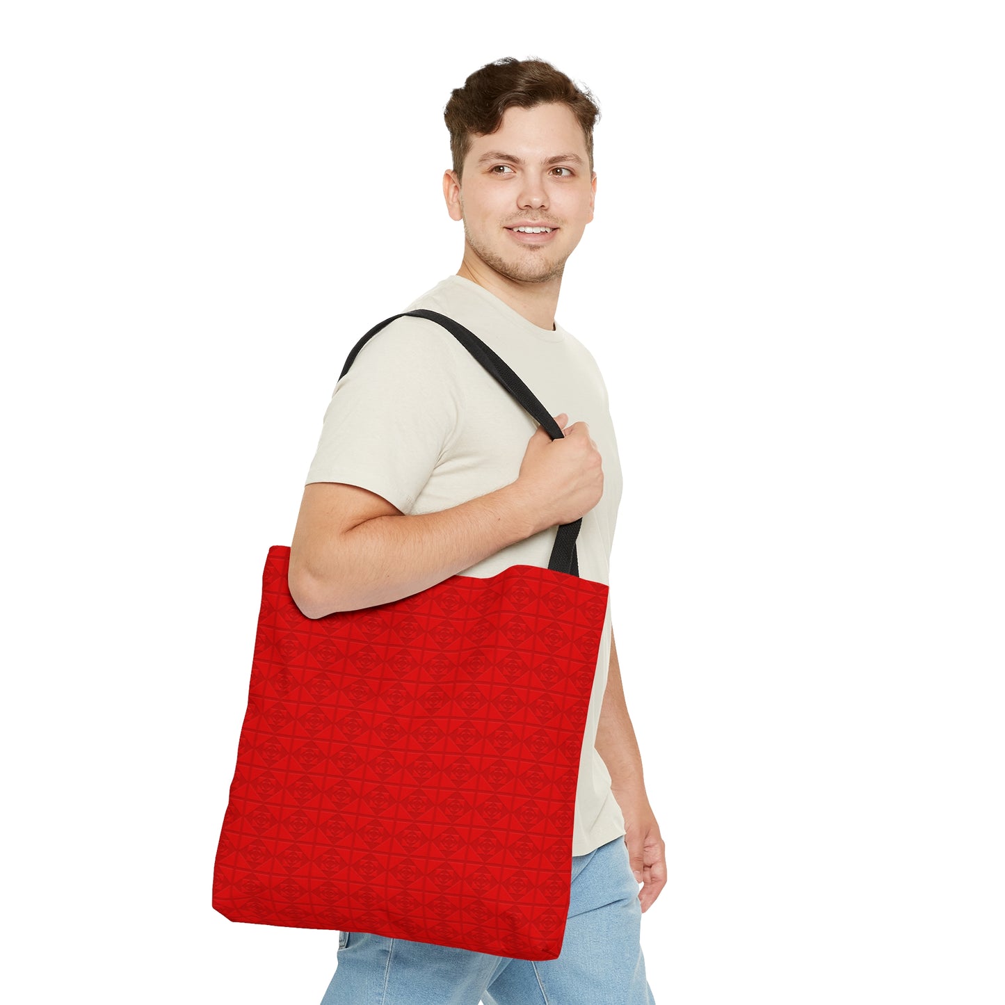 Embossed Geometric Pattern - Red - Tote Bag