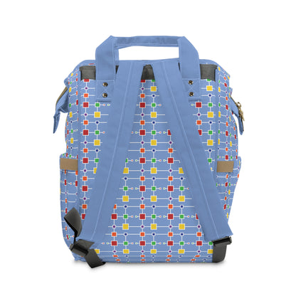 Geometric White Grid with Squares - Fennel Flower 74a6ff - Multifunctional Diaper Backpack