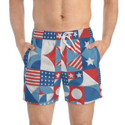 Red White and Blue Bold Pattern - Oil Paint Texture - BIG - Swim Trunks