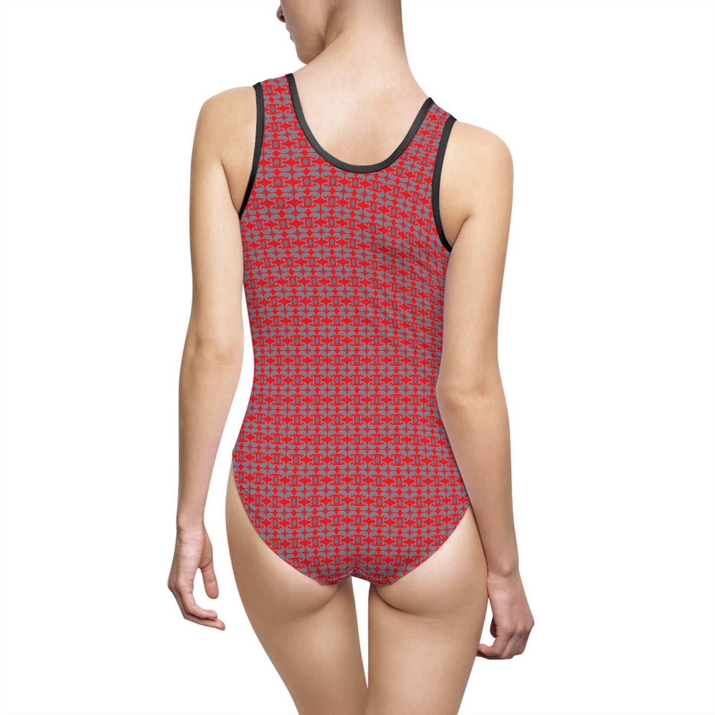 Playful Dolphins - Red ff0000 - Women's Classic One-Piece Swimsuit