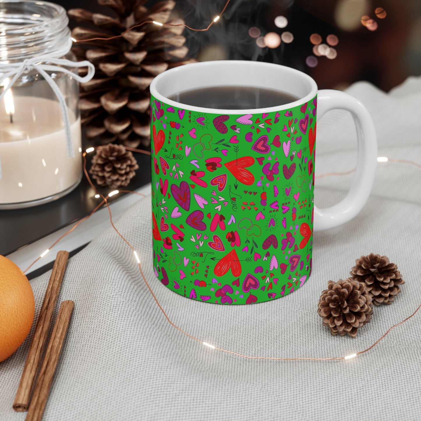 Heart Doodles - Lime Green 21C12E - Mug 11oz