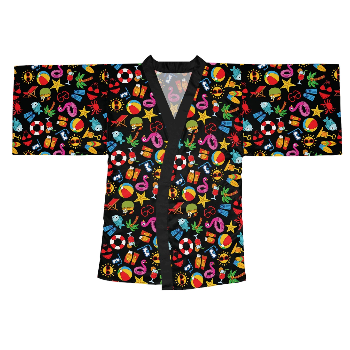 Summer Vibes - Black 000000 - Long Sleeve Kimono Robe (AOP)