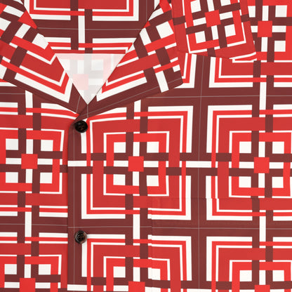 Intersecting Squares - Red - White ffffff - Men's Hawaiian Shirt