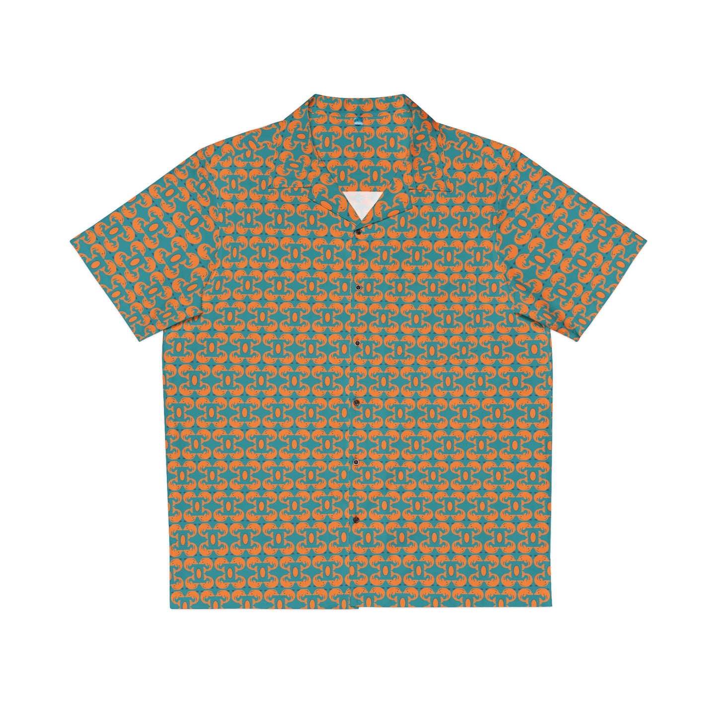 Playful Dolphins - Orange - Aqua 008E97 - Men's Hawaiian Shirt