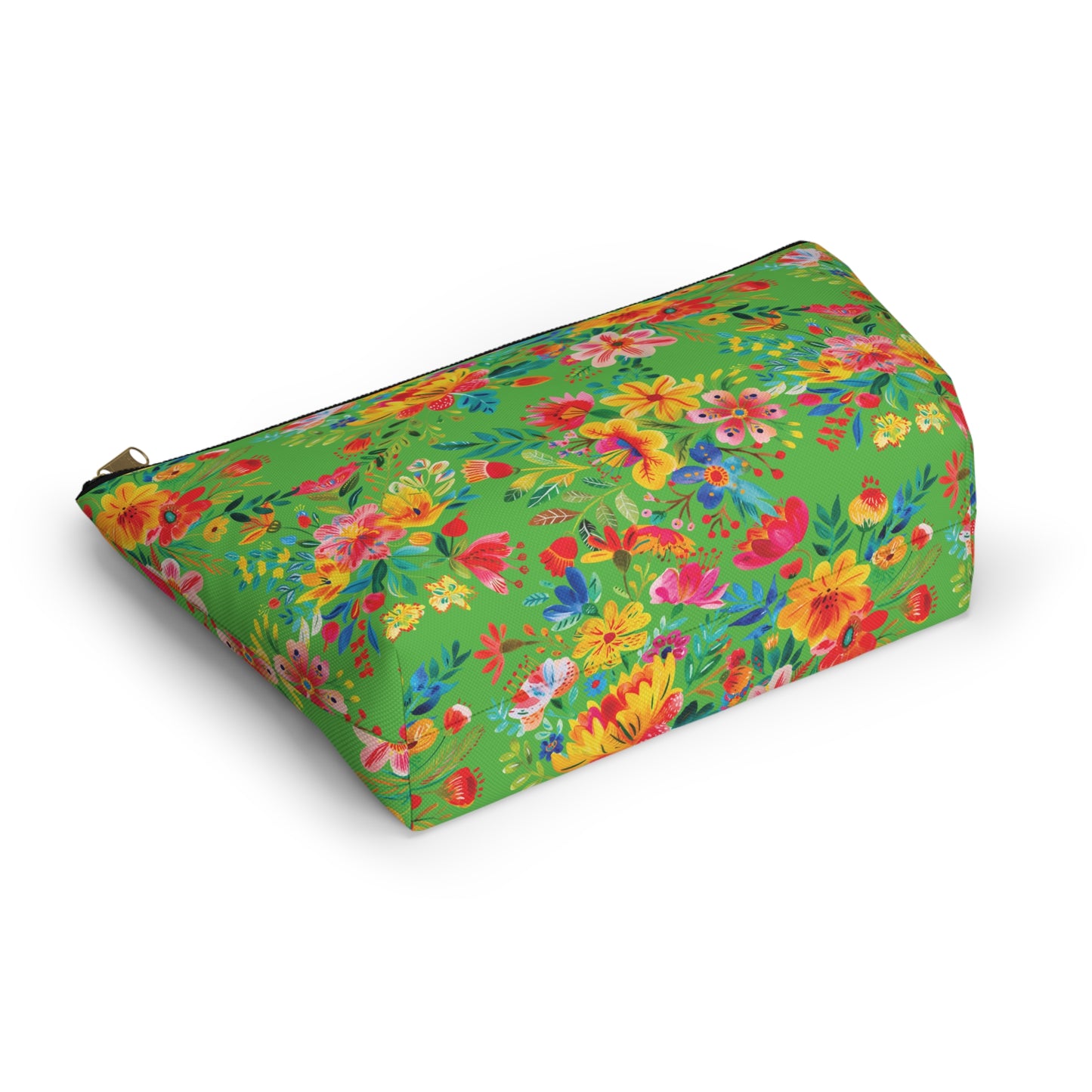 Bright Bold Watercolor Flowers - Bright Apple Green 56BD00 - Accessory Pouch w T-bottom