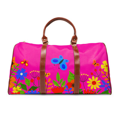 Bright Summer flowers - Mean Girls Lipstick ff00a8 - Waterproof Travel Bag