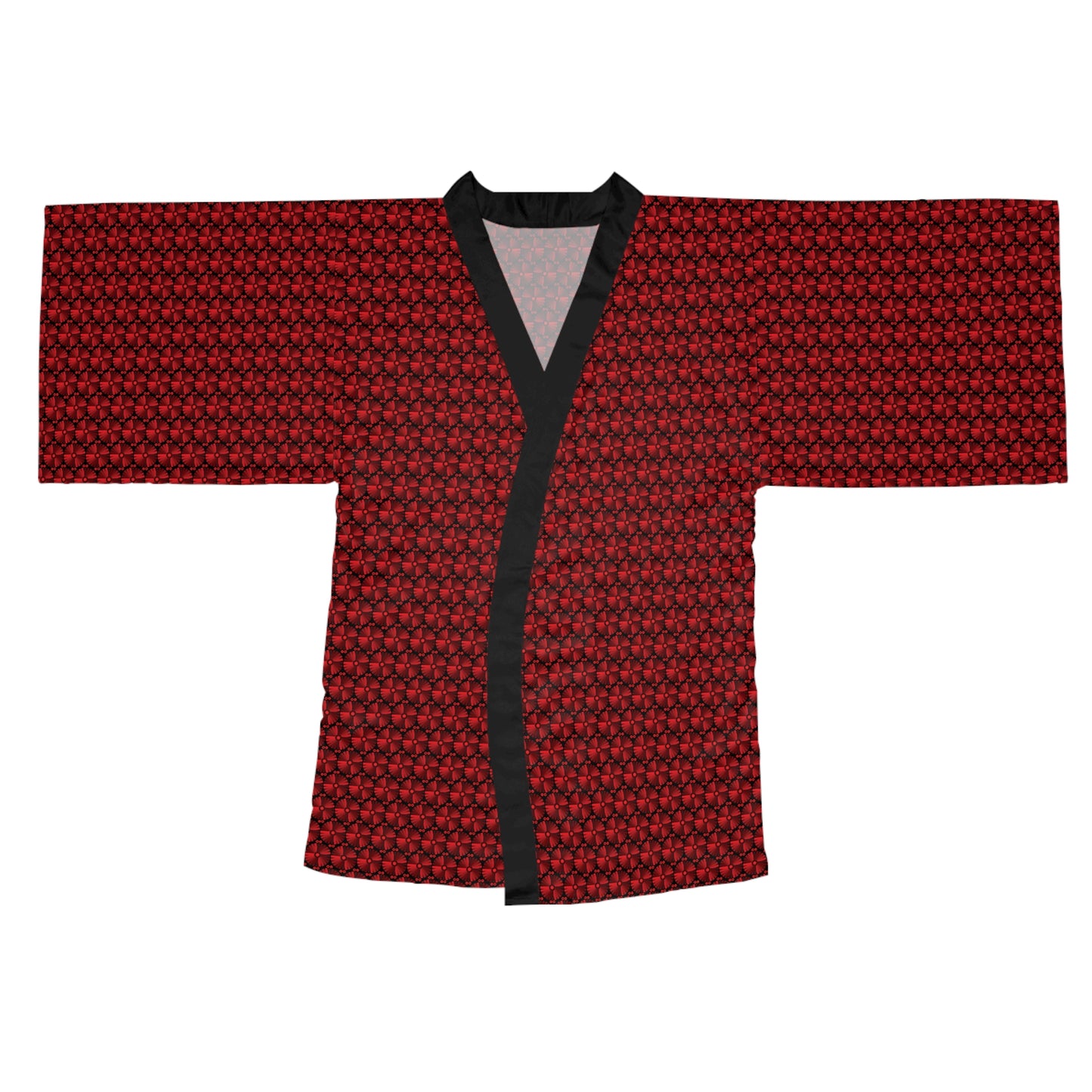 Letter Art - I - Red - Black 000000 - Long Sleeve Kimono Robe (AOP)