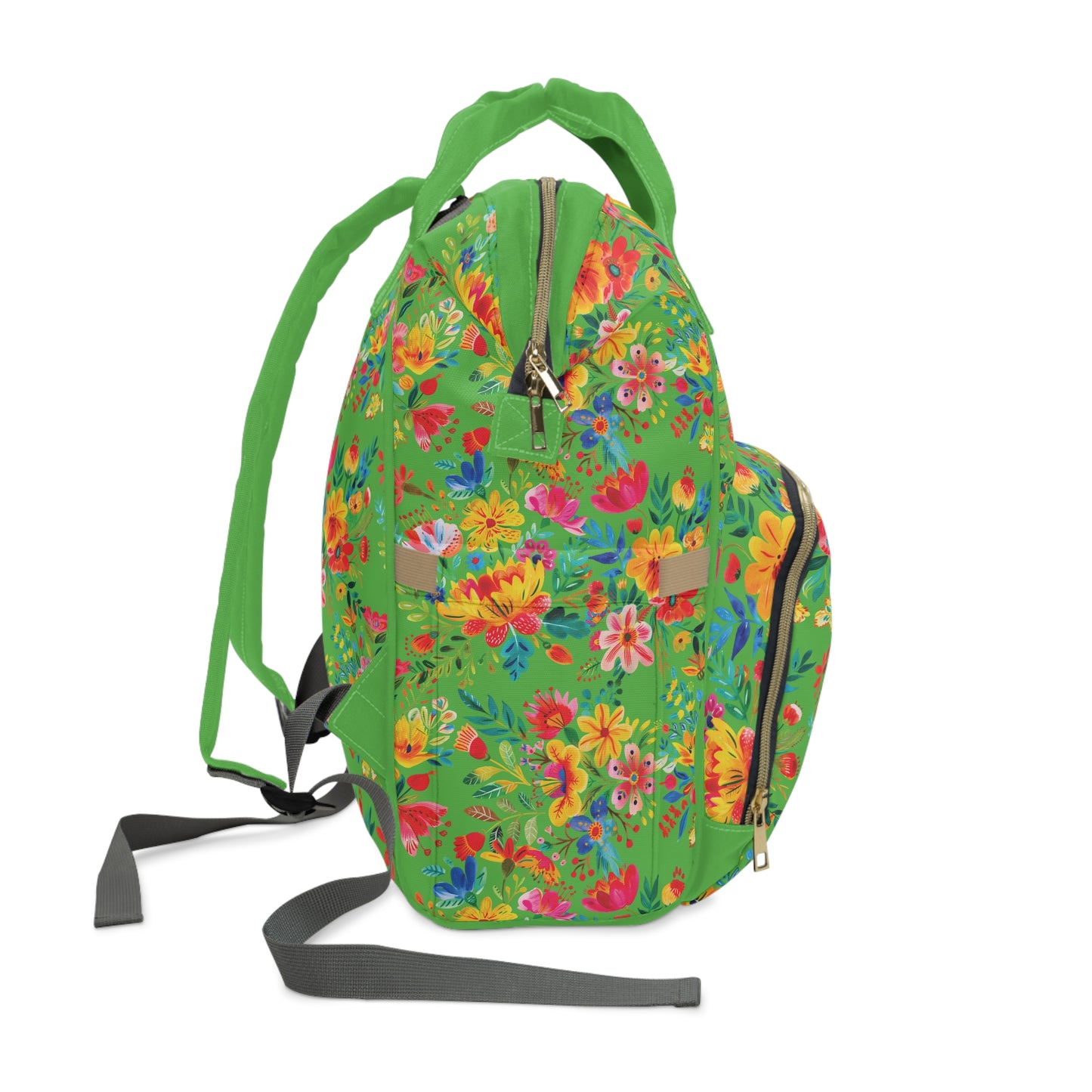 Bright Bold Watercolor Flowers - Bright Apple Green 56BD00  - Multifunctional Diaper Backpack