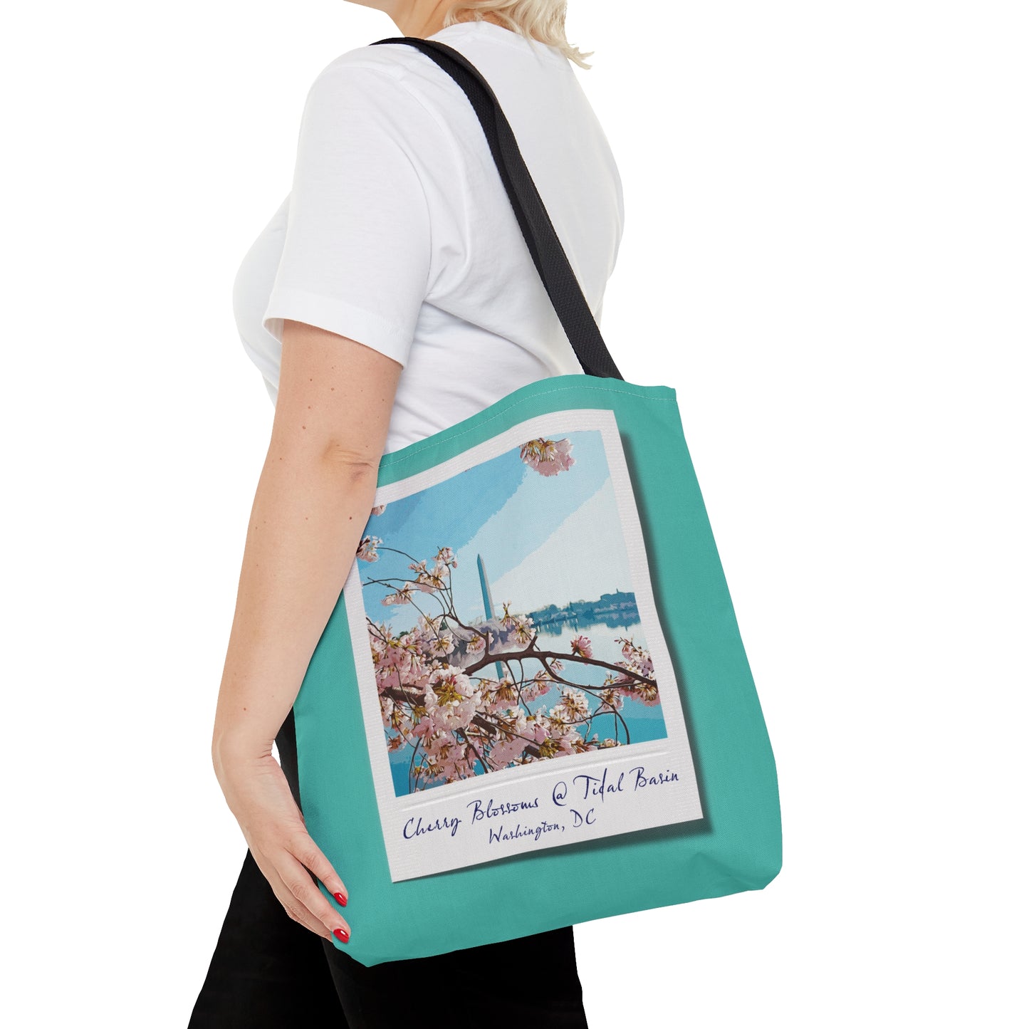 Instant Photo - Tidal Basin Cherry Trees - Turquoise 40e0d0 - Tote Bag