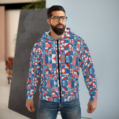 Red White and Blue Bold Pattern - Oil Paint Texture - Unisex Zip Hoodie