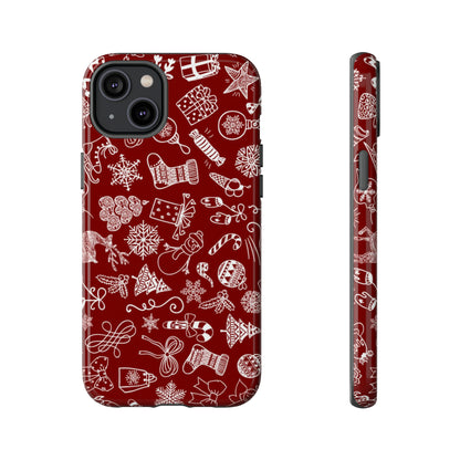 Christmas doodles on red - Tough Cases