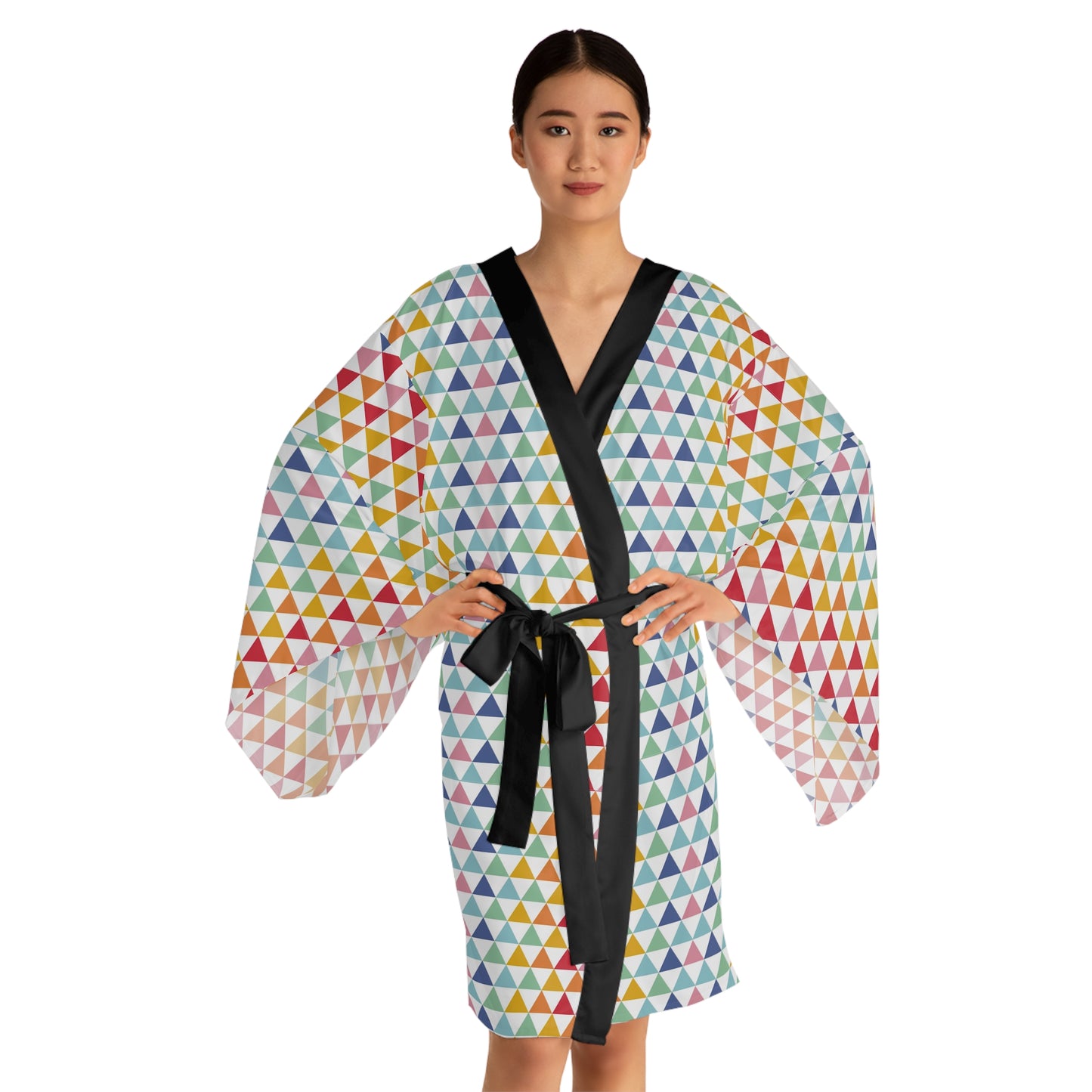 Colorful Triangles - Long Sleeve Kimono Robe (AOP)