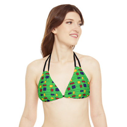 Inspired by Piet Mondrian - Lime Green 21C12E - Strappy Bikini Set