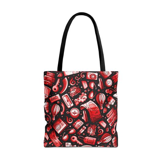 Travel Vibes - Red on Black 000000 - Tote Bag