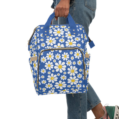 Ducks in Daisies - Denim 0066cc  - Multifunctional Diaper Backpack