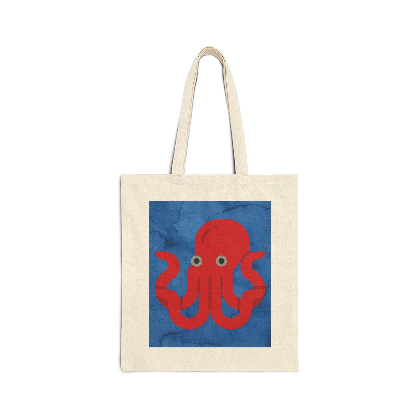 BIG Octopus - Dark Blue Watercolor Background - Cotton Canvas Tote Bag