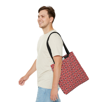 Small Intersecting Squares - Red - White ffffff - Tote Bag