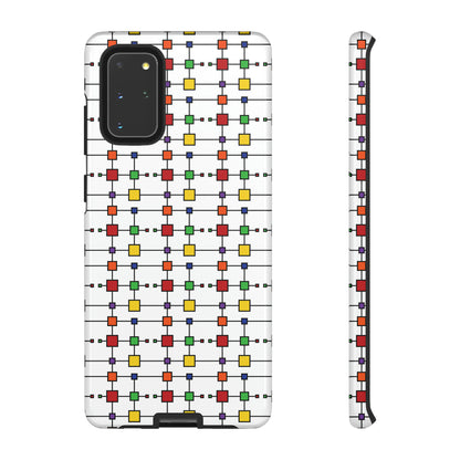 Geometric Black Grid with Squares - White ffffff - Tough Cases