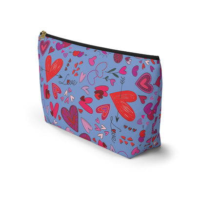 Heart Doodles - Fennel Flower 74a6ff - Accessory Pouch w T-bottom