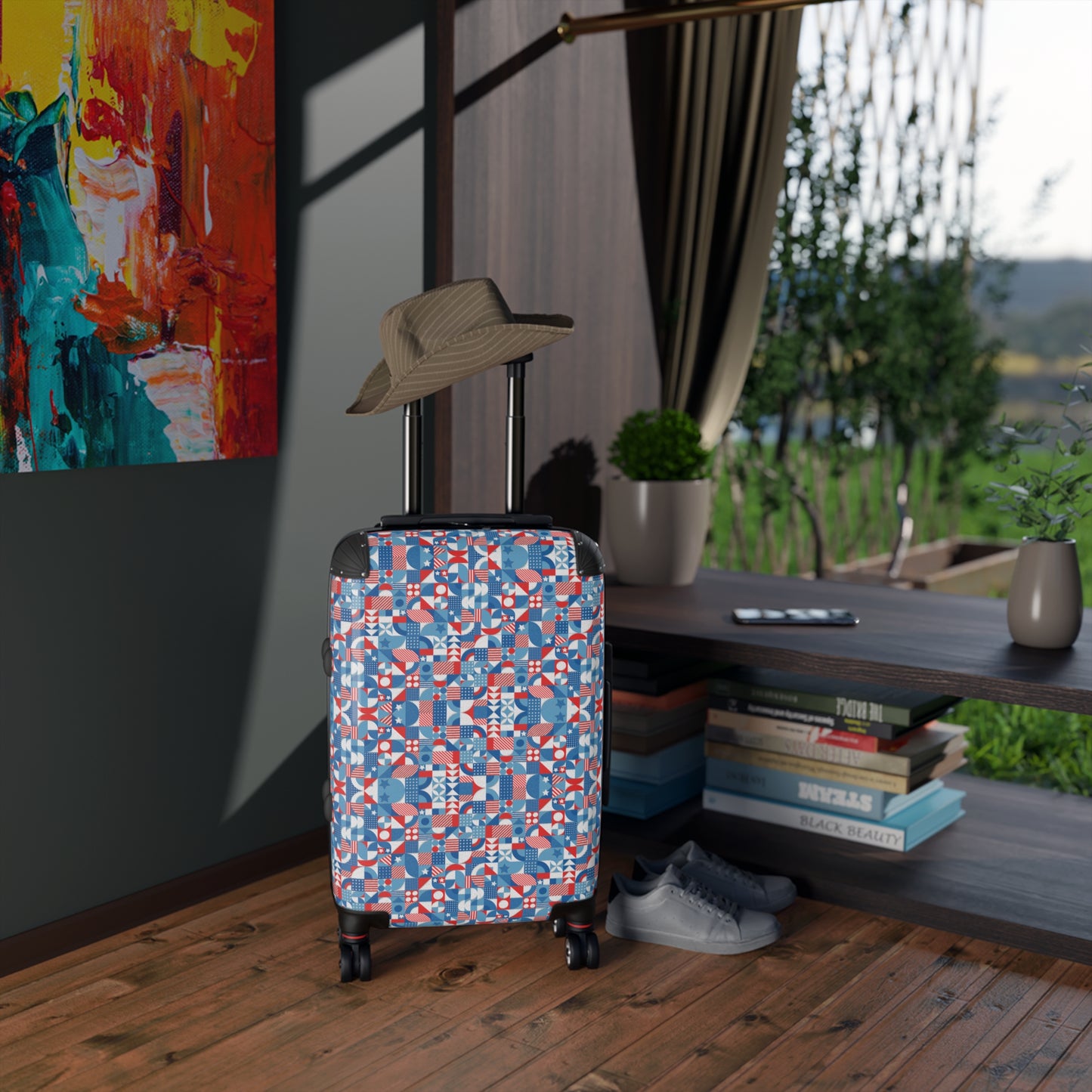 Red White and Blue Bold Pattern - Oil Paint Texture - Suitcase