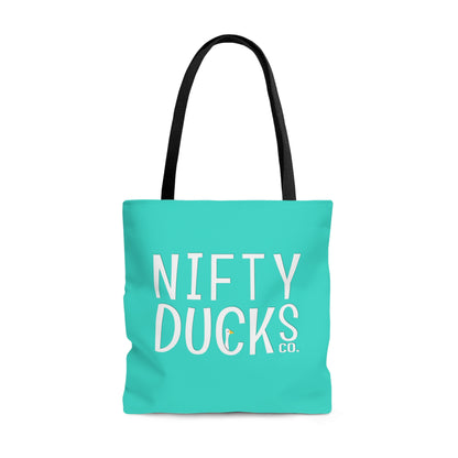 Nifty Ducks Co. Logo2 - Turquoise 40E0D0 - Tote Bag