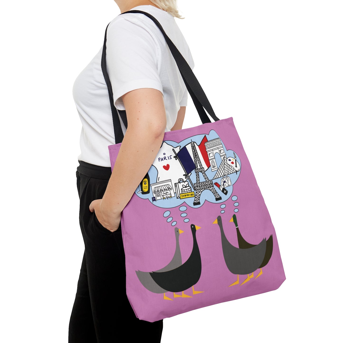 Ducks dreaming of Paris - Fuschia Pink ff8eff - Tote Bag