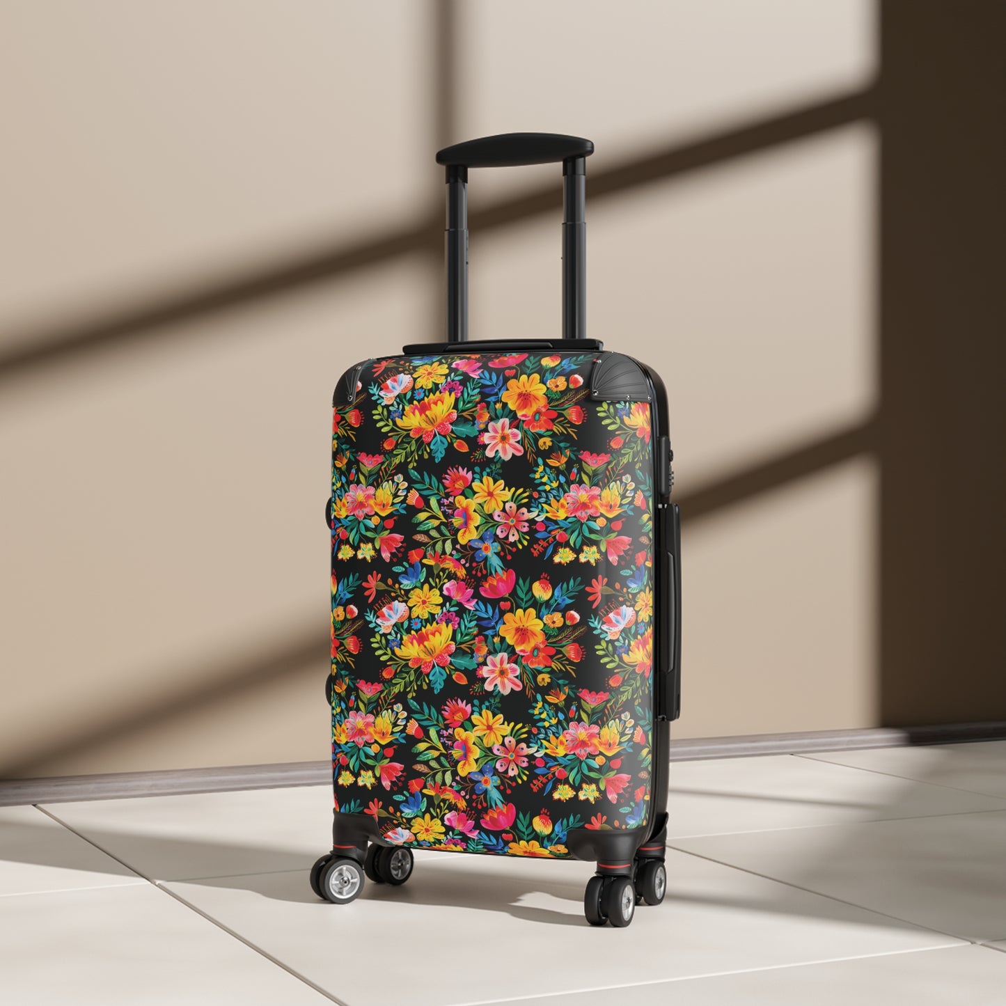 Bright Bold Watercolor Flowers - Black 000000 - Suitcase