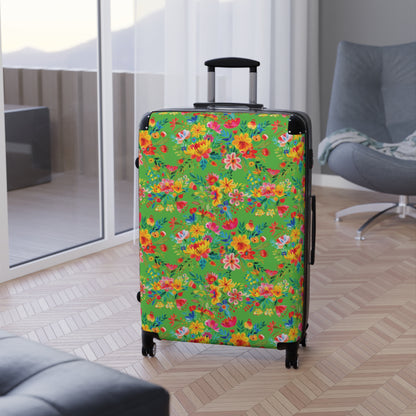 Bright Bold Watercolor Flowers - Bright Apple Green 56BD00 - Suitcase