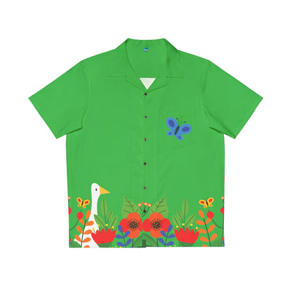 Bright Summer flowers - Lime Green 21C12E - Men's Hawaiian Shirt