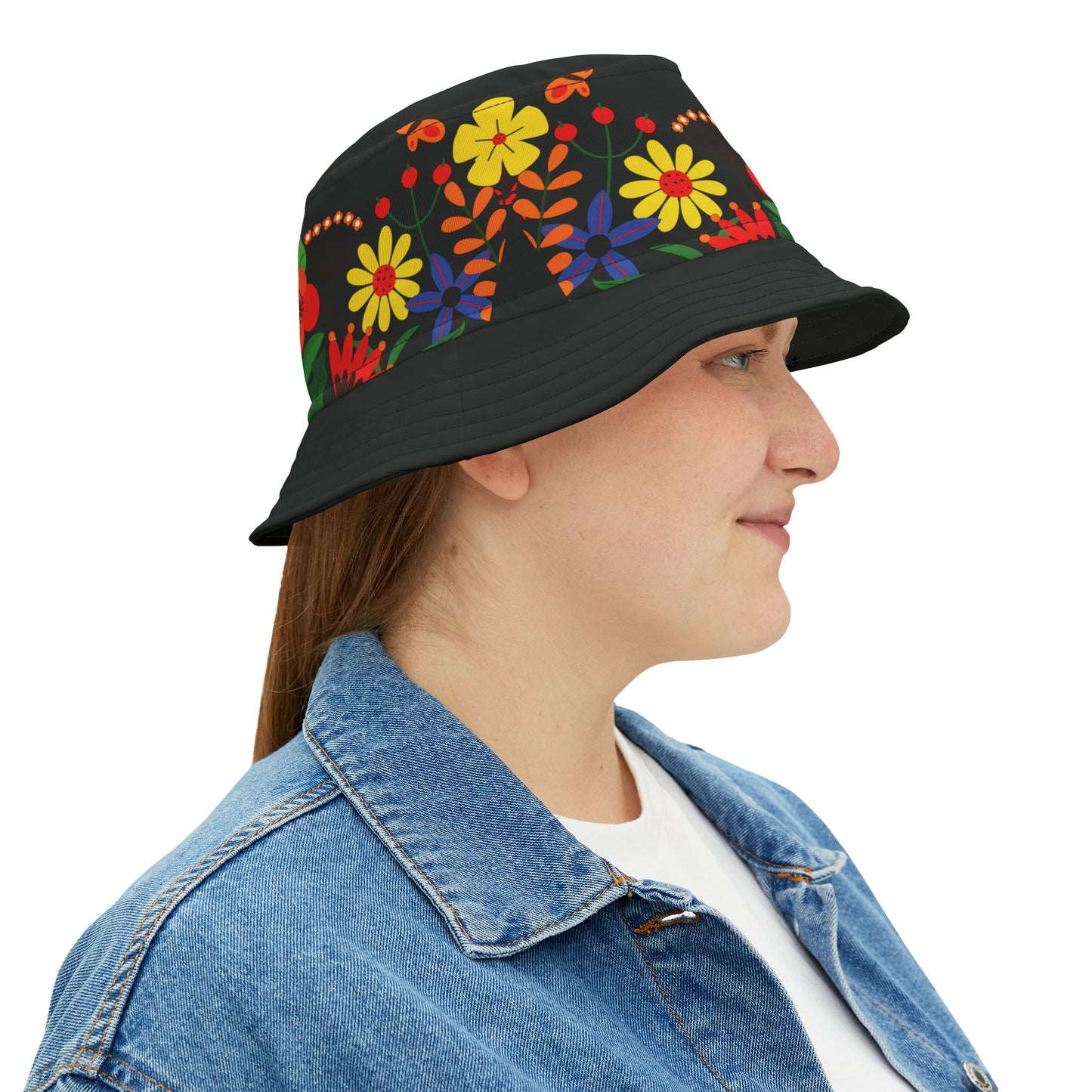 Bright Summer flowers - Black 000000 - Bucket Hat (AOP)