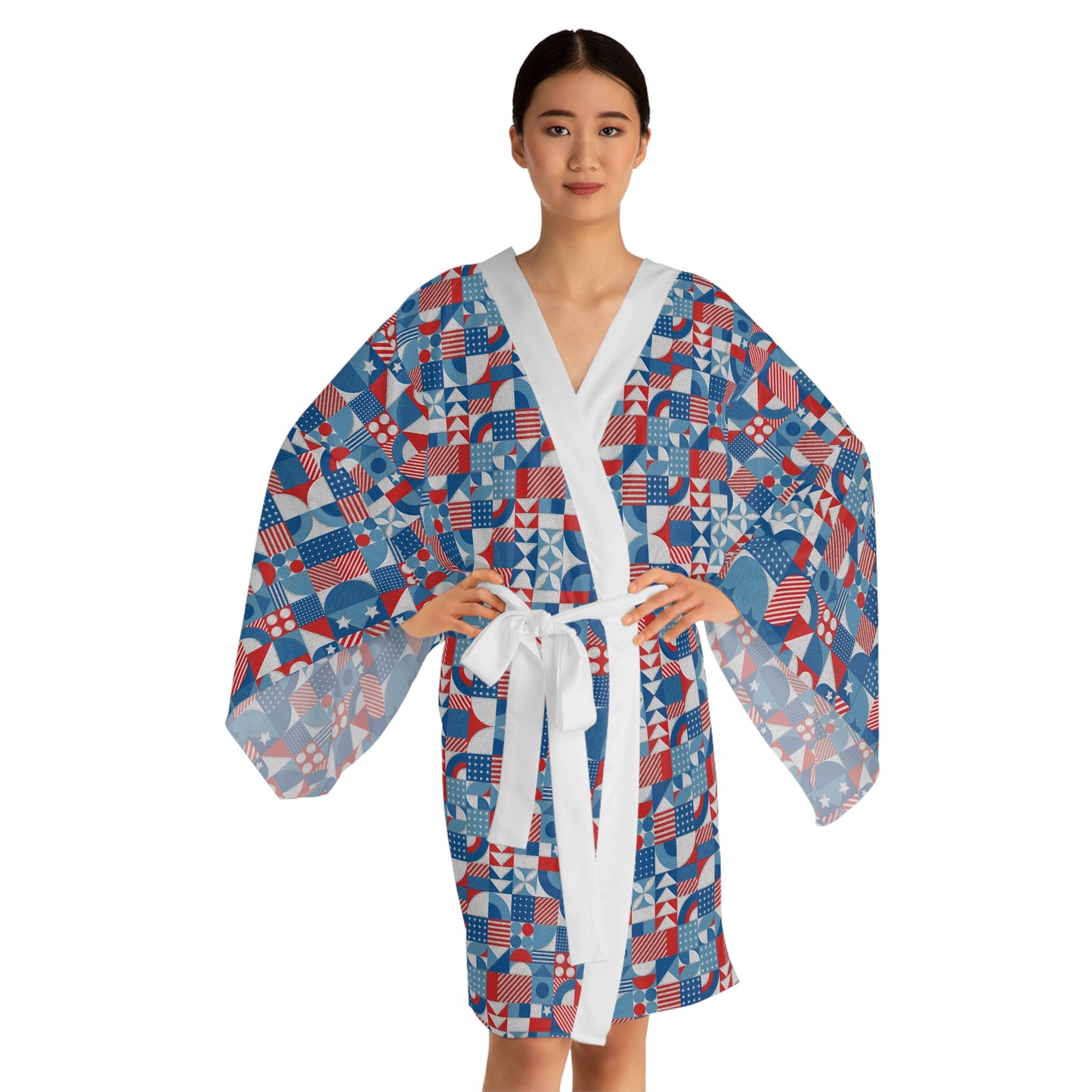 Red White and Blue Bold Pattern - Oil Paint Texture - Long Sleeve Kimono Robe (AOP)