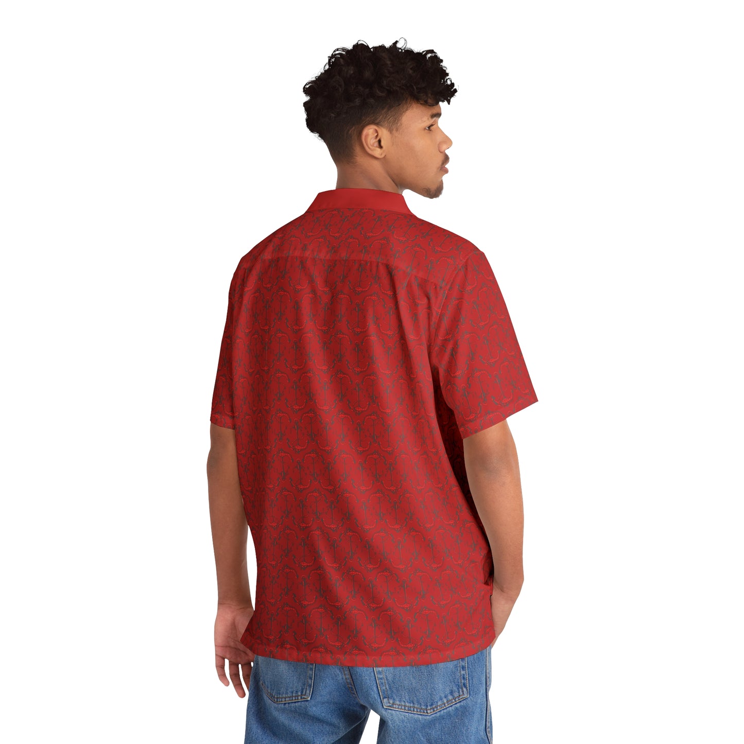 Anchors Away - Red - Dark Red ca1028 - Men's Hawaiian Shirt