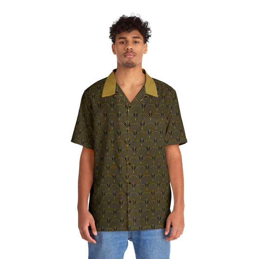 Art Deco 10 - Black 000000 Gold b29b4d - Men's Hawaiian Shirt