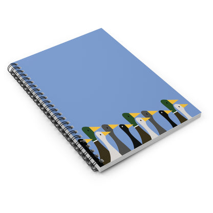 Marching Ducks - Fennel Flower 74a6ff - Spiral Notebook - Ruled Line