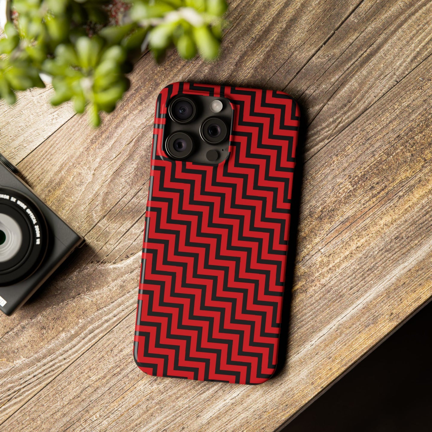 Zigs and Zags - Black - Scarlet - Slim Phone Cases