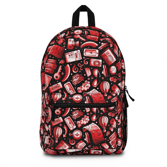 Travel Vibes - Red on Black 000000 - Backpack