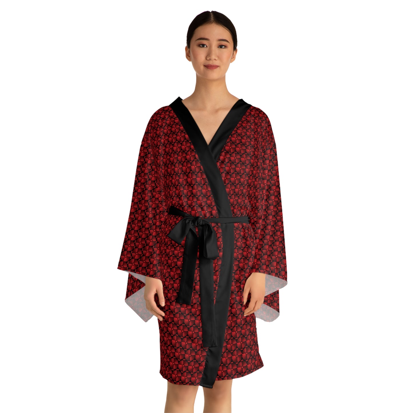 Letter Art - I - Red - Black 000000 - Long Sleeve Kimono Robe (AOP)