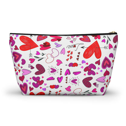 Heart Doodles - White ffffff - Accessory Pouch w T-bottom