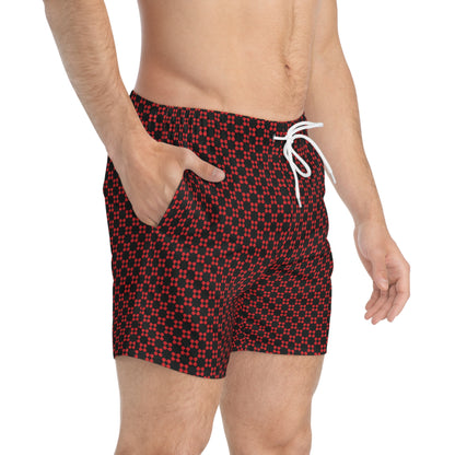 Pixel Petals - Red - Black - Swim Trunks