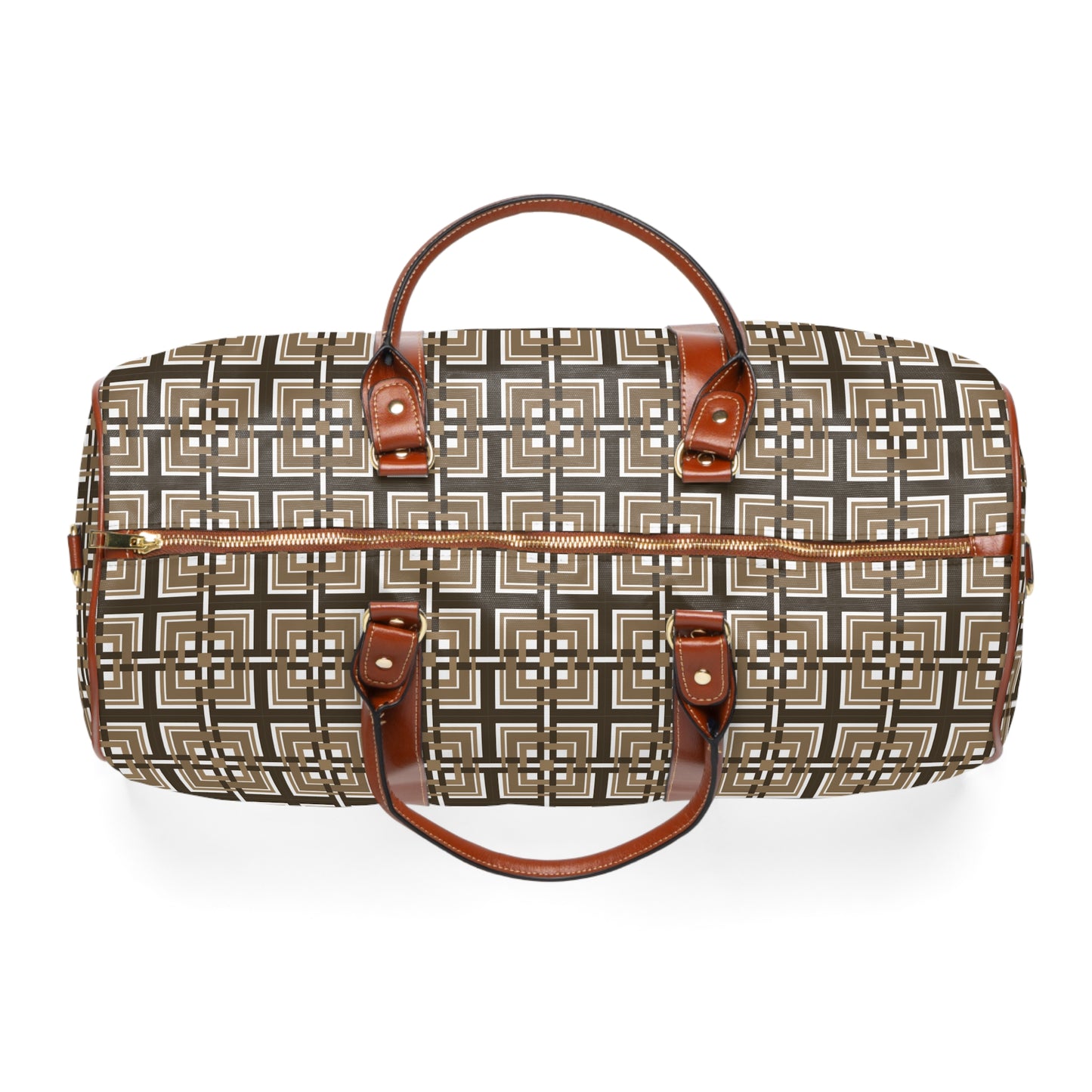 Intersecting Squares - Brown - White ffffff - Waterproof Travel Bag