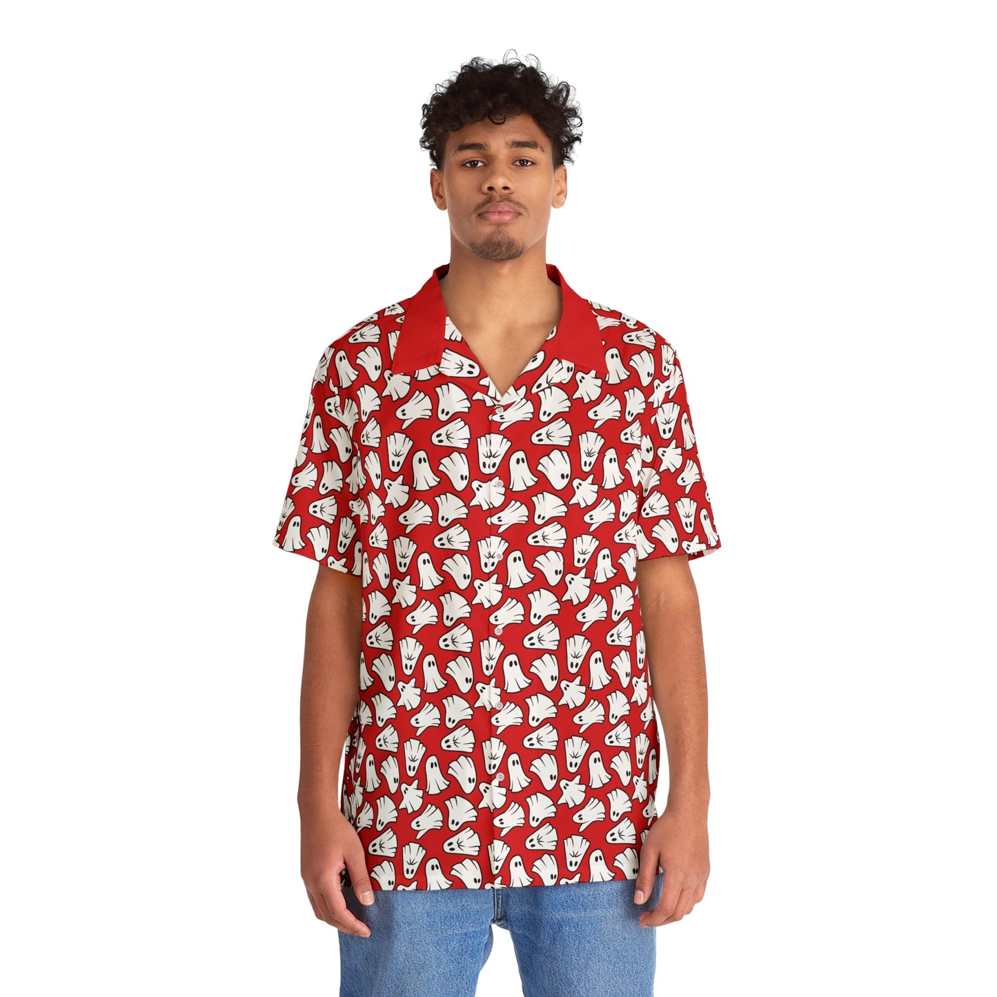 Boo - Ghosts - Halloween - Scarlet de0000 - Men's Hawaiian Shirt