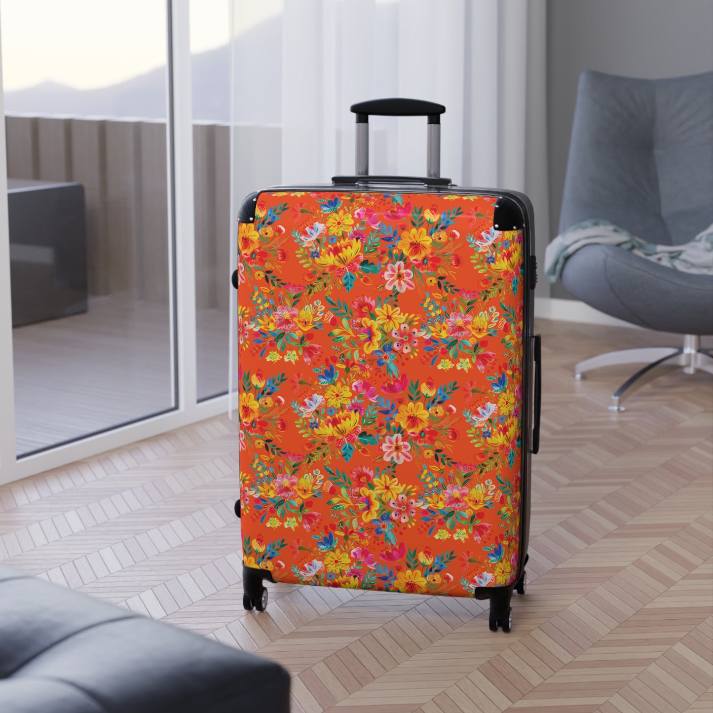 Bright Bold Watercolor Flowers - Orange FE5000 - Suitcase