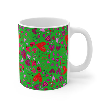 Heart Doodles - Lime Green 21C12E - Mug 11oz