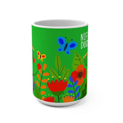 Bright Summer flowers - Lime Green 21C12E - Mug 15oz