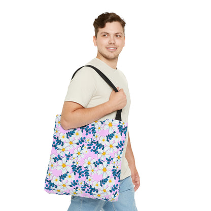 White Flowers on Pink - Tote Bag