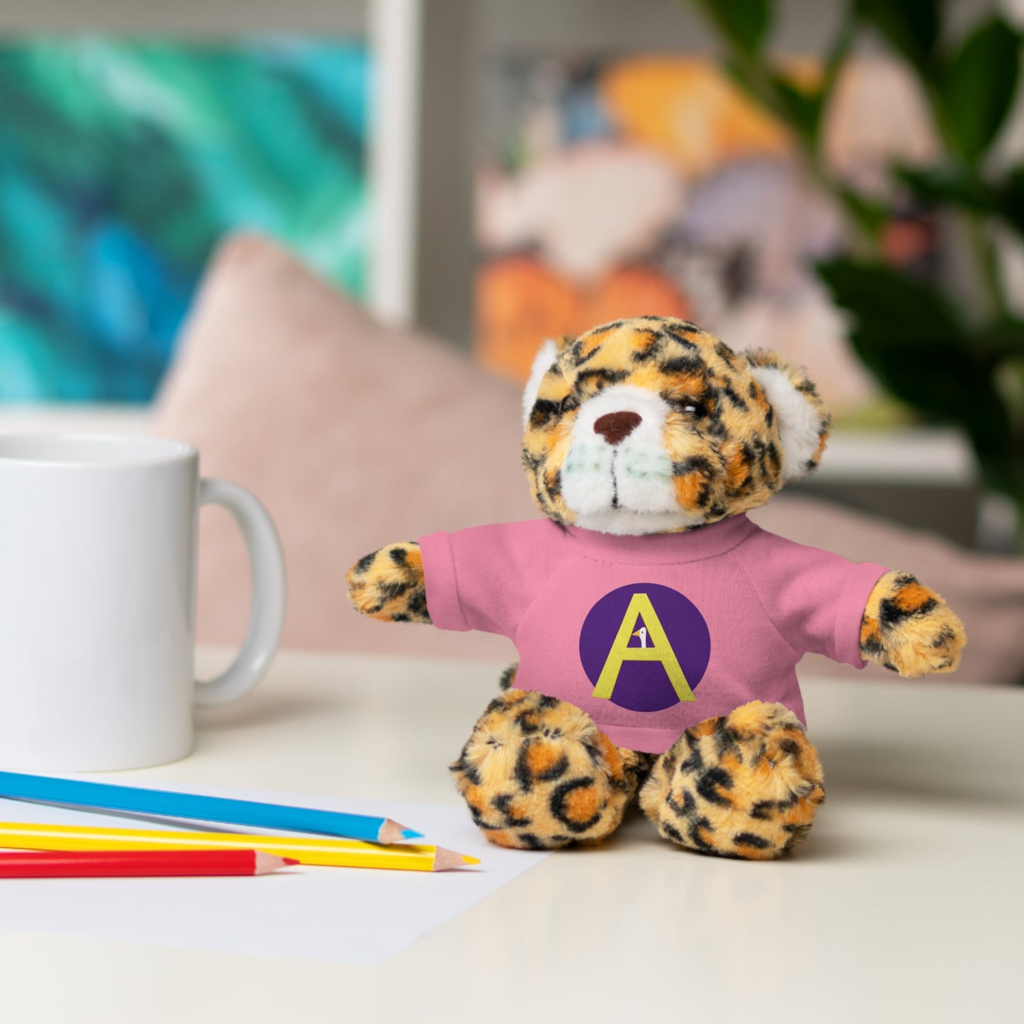 Monogram - A - Purple Yellow - Stuffed Animals with Tee