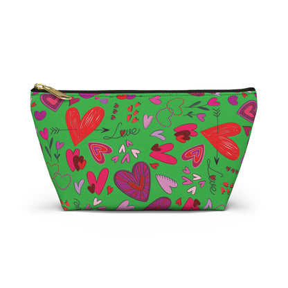 Heart doodles - Lime Green 21C12E - Accessory Pouch w T-bottom