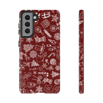 Christmas doodles on red - Tough Cases