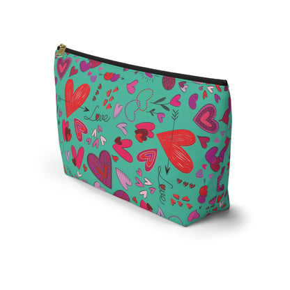 Heart doodles - Turquoise 12d3ad - Accessory Pouch w T-bottom