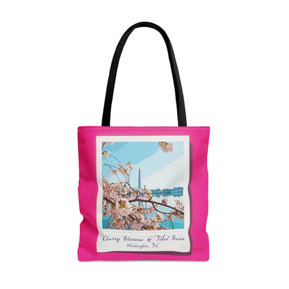 Instant Photo - Tidal Basin Cherry Trees - Mean Girls Lipstick ff00a8 - Tote Bag